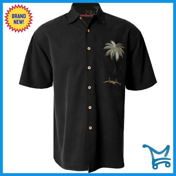 Men's Short Sleeve Embroidered Woven Button Down Shirt Relaxed Fit